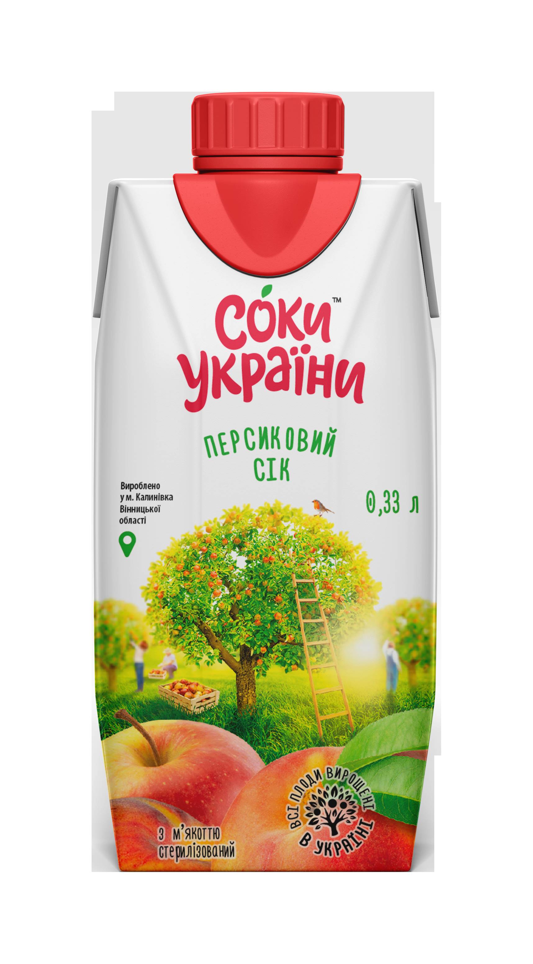 Сік персиковий з м'якоттю ТМ "Соки України" 0,33л